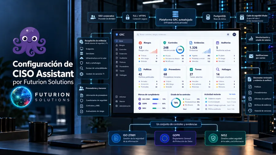 La mayoría de las guías de CISO Assistant terminan en la pantalla de inicio de sesión. Esta empieza cuando ya funciona y lleva una instalación autoalojada a un portal operativo de ISO 27001, RGPD y NIS2, paso a paso.